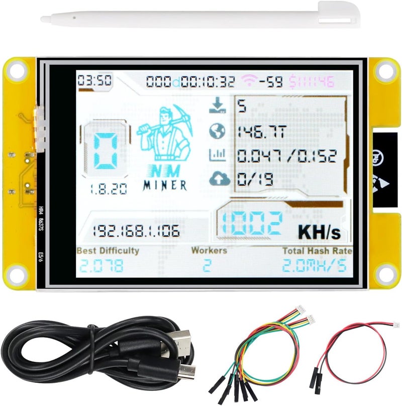 FREENOVE Bitcoin Miner NMMiner NerdMiner, ESP32 CYD 3.2 Inch Touch Display, 240x320 Pixel IPS TFT LCD Screen ST7789 Driver, Dual-core 32-bit 240 MHz Microcontroller WiFi+BT, C Code LVGL Tutorial - Image 1